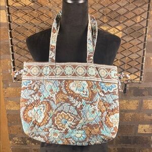 Vera Bradley Quilted Retired Java Blue PatternTote Bag in Brown & Turquoise